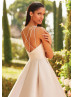 Beaded Plunging Neck Champagne Mikado Wedding Dress